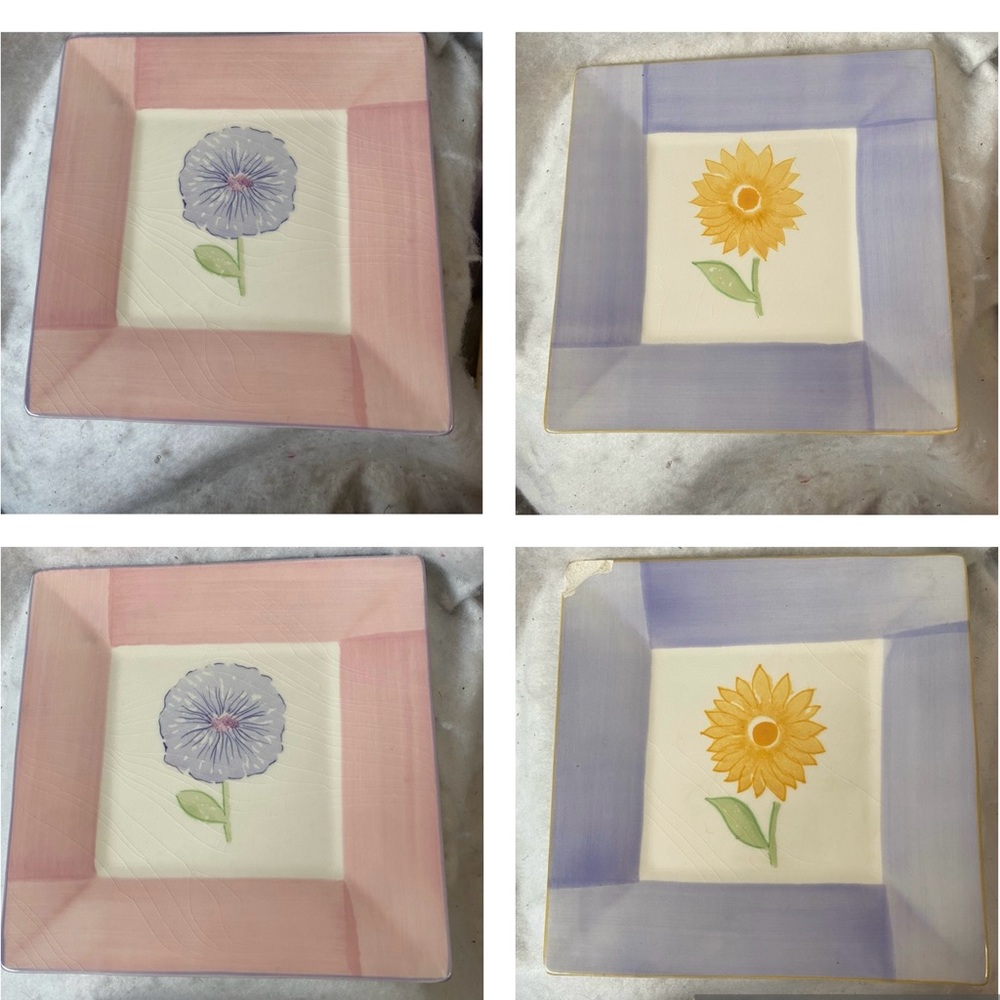 Faianca Subtil 7.5” Floral Square Pastel Dessert Plates